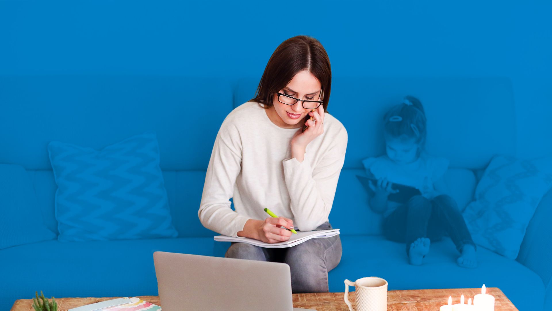 Home business owner using computer and Vibrant Broadband