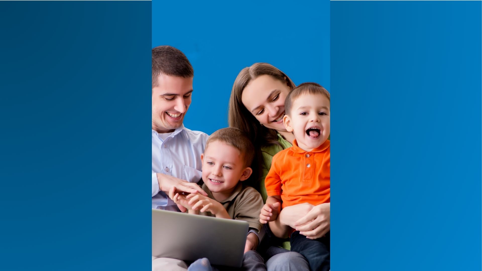 Rural family using computer and Vibrant Broadband's Fixed-Wireless internet service.