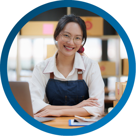 Small business owner using Vibrant Broadband's Fixed-Wireless internet service.