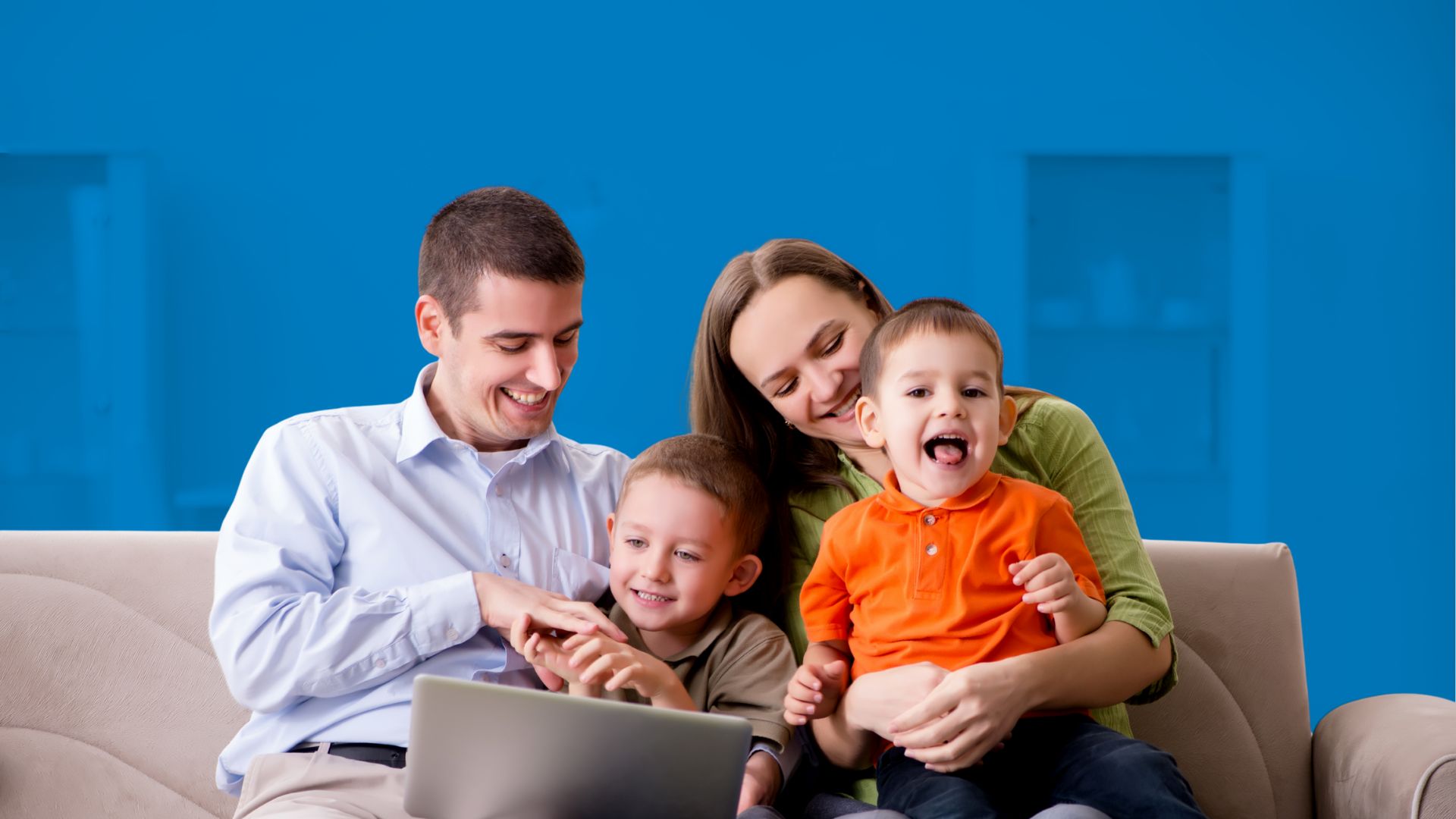 Rural family using computer and Vibrant Broadband's Fixed-Wireless internet service.