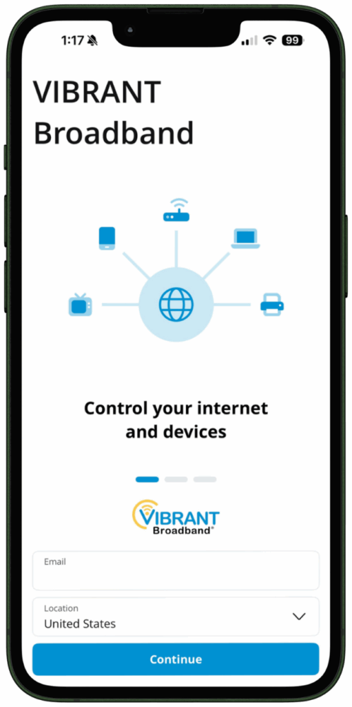 Vibrant App sign-in screen